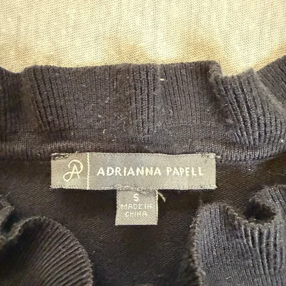 Adrianna Papell Black Mock Neck Puff Sleeve Sheer Dot Sweater Top Size S - Picture 5 of 5